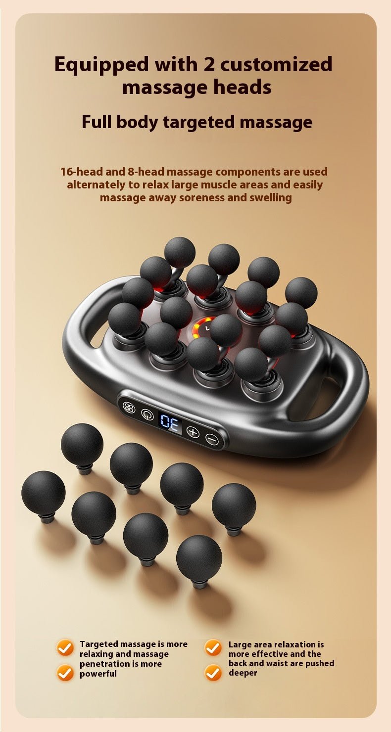 16-Head Deep Tissue Massage Gun | Adjustable Muscle Recovery & Full Body Percussion Massager